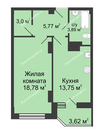 1 комнатная квартира 47,01 м² в ЖК Сердце Ростова, дом Этап II