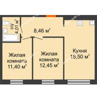 2 комнатная квартира 54,82 м² в ЖК Мозаика Парк	, дом ГП-1 - планировка