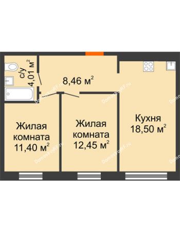 2 комнатная квартира 54,82 м² в ЖК Мозаика Парк	, дом ГП-1