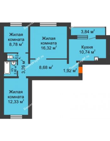 3 комнатная квартира 67,58 м² в Микрорайон Нанжуль-Солнечный, дом № 9