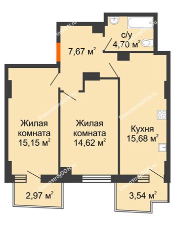 2 комнатная квартира 59,94 м² в ЖК Город у реки, дом Литер 8