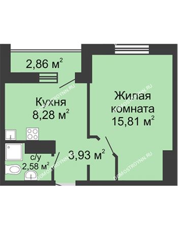 1 комнатная квартира 32,03 м² в ЖК Бурнаковский, дом № 38
