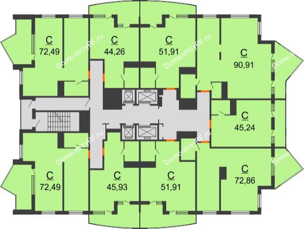 Планировка 6 этажа в доме Литер 9 в ЖК Элегант
