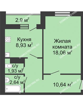 1 комнатная квартира 43,65 м² в ЖК Бурнаковский, дом № 38