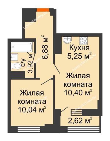 2 комнатная квартира 37,8 м² - ЖК Каскад на Сусловой