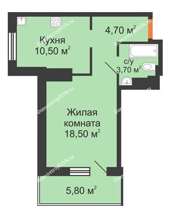 1 комнатная квартира 39,15 м² - ЖК Вершина