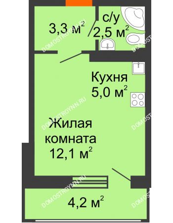 Студия 25 м² в ЖК Новая Кузнечиха, дом № 29