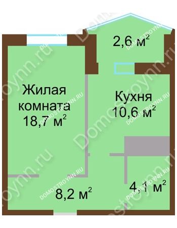 1 комнатная квартира 44,2 м² в ЖК Монолит, дом № 89, корп. 1, 2