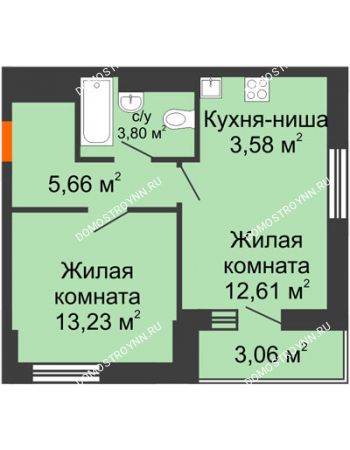 1 комнатная квартира 40,89 м² - ЖК Олимпийский