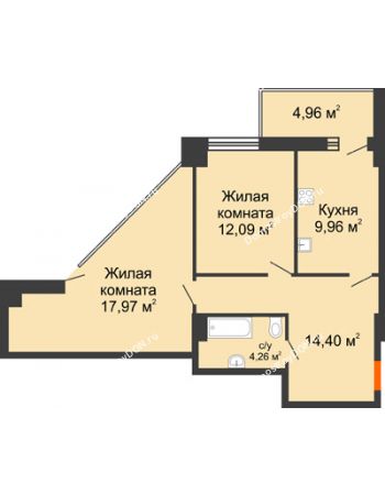 2 комнатная квартира 68,71 м² - ЖК Максим Горький