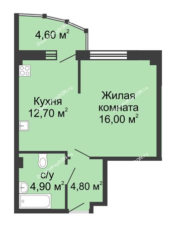 1 комнатная квартира 43 м² в ЖК Мега, дом № 118, секция 2