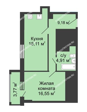 1 комнатная квартира 50,64 м² - ЖК Гелиос