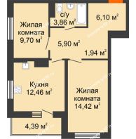 2 комнатная квартира 58,77 м² в ЖК Рассвет, дом № 6 - планировка