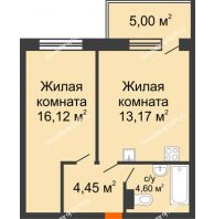 2 комнатная квартира 46,84 м² в ЖК Гвардейский 3.0, дом Секция 3 - планировка
