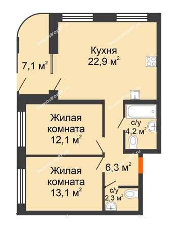 2 комнатная квартира 68,27 м² в ЖК Андерсен парк, дом ГП-5