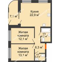 2 комнатная квартира 68,27 м² в ЖК Андерсен парк, дом ГП-5 - планировка