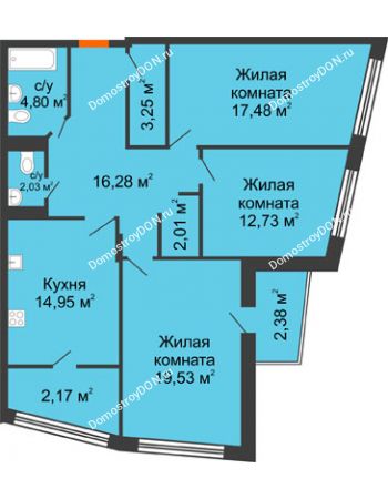 3 комнатная квартира 97,61 м² в Микрорайон Красный Аксай, дом Литер 21