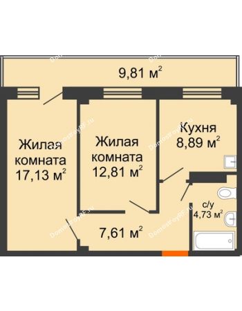 2 комнатная квартира 54,11 м² - ЖК Весенняя, 34