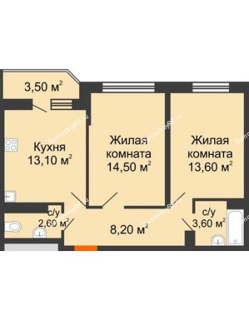 2 комнатная квартира 57,5 м² в ЖК Перспектива, дом Литер 3.5