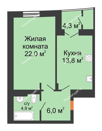 1 комнатная квартира 48,1 м² - ЖК 230 футов