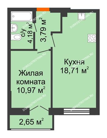 1 комнатная квартира 38,45 м² - ЖК КМ Флагман