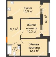 2 комнатная квартира 53,8 м² в ЖК Самолет, дом 4 очередь - Литер 22 - планировка