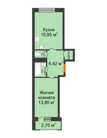 1 комнатная квартира 43,72 м² в ЖК Москва Град, дом № 63