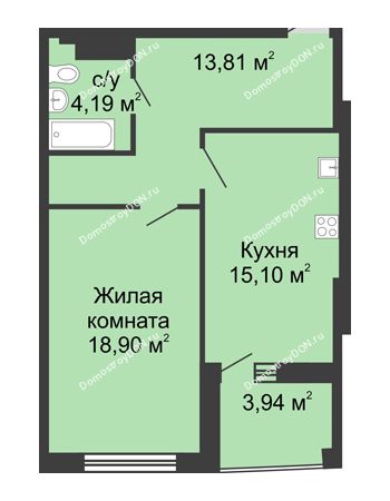 1 комнатная квартира 55,4 м² в ЖК Тихий Дон, дом № 1
