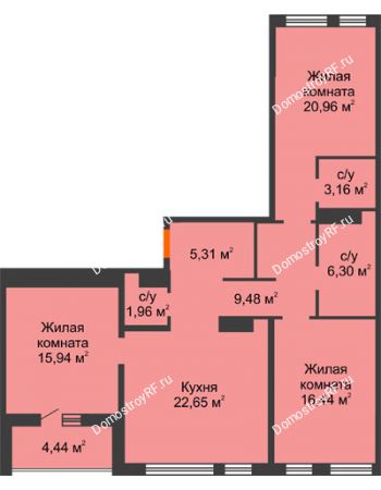 3 комнатная квартира 99,04 м² в ЖК Прео, дом № 13, ГП-10