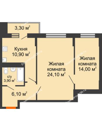 2 комнатная квартира 60,1 м² в ЖК Новая Пальмира, дом № 65