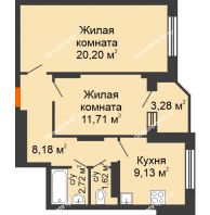 2 комнатная квартира 55,2 м² в ЖК Московский, дом дом 1 - планировка
