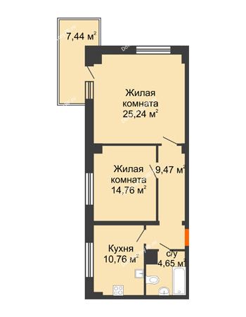 2 комнатная квартира 67,32 м² - Жилой дом на Светлогорской	