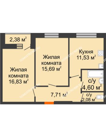 2 комнатная квартира 59,63 м² - ЖК На Высоте