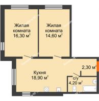 2 комнатная квартира 56,3 м² в ЖК Куйбышев, дом № 3 - планировка