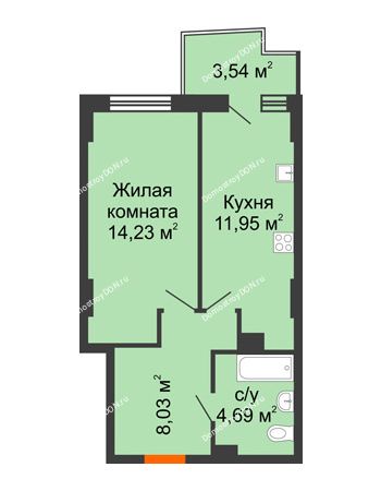 1 комнатная квартира 40,2 м² в ЖК Город у реки, дом Литер 7