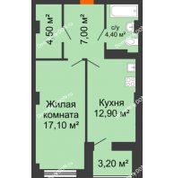 1 комнатная квартира 47,56 м² в ЖК Сокол Градъ, дом Литер 3 - планировка