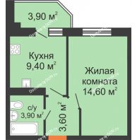 1 комнатная квартира 35,1 м² в ЖК Вересаево, дом Литер 15/2 - планировка
