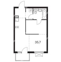 1 комнатная квартира 35,7 м² в ЖК Савин парк, дом корпус 5 - планировка