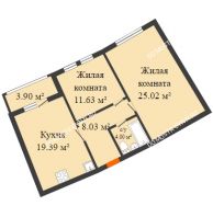 2 комнатная квартира 70,02 м² в ЖК Ватсон, дом № 5 - планировка