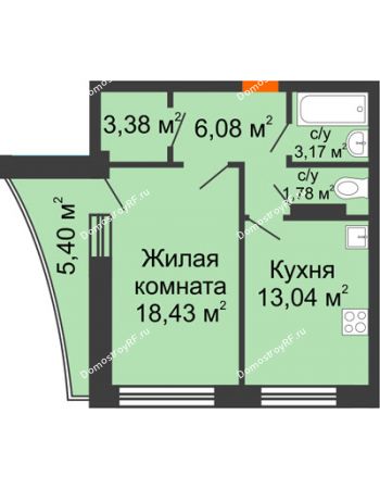 1 комнатная квартира 50,09 м² - ЖК Волна