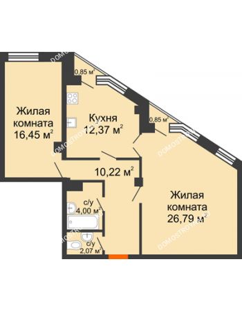 2 комнатная квартира 72,41 м² в ЖК Дом на Провиантской, дом № 12