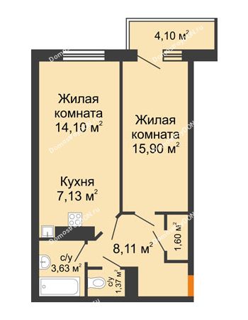 2 комнатная квартира 53,07 м² в ЖК Сокол Градъ, дом Литер 8
