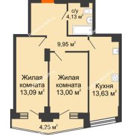 2 комнатная квартира 55,93 м² в ЖК Рубин, дом Литер 1 - планировка