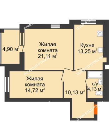 2 комнатная квартира 65,5 м² в ЖК Свобода, дом 1 очередь