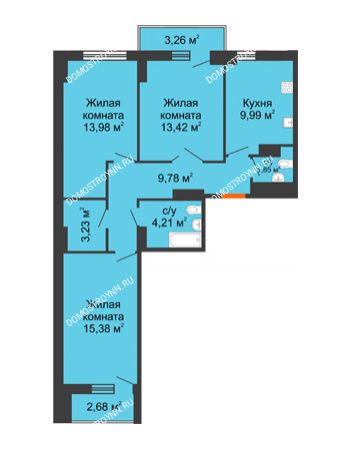 3 комнатная квартира 74,81 м² - ЖК Орбита