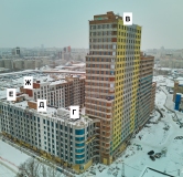 Ход строительства дома 1, секции В,Г,Д,Е,Ж в ЖК Голос Кашириных -