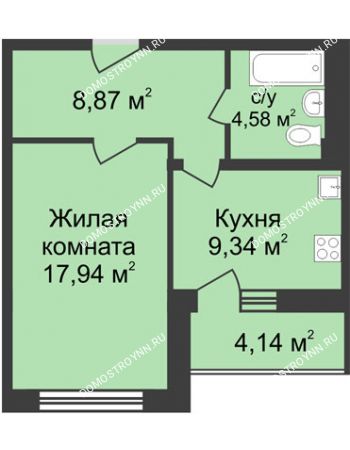 1 комнатная квартира 42,8 м² в ЖК Планетарий, дом № 6