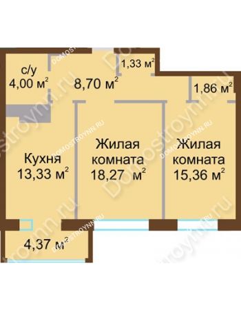 2 комнатная квартира 65,04 м² в ЖК Дворянский, дом № 1