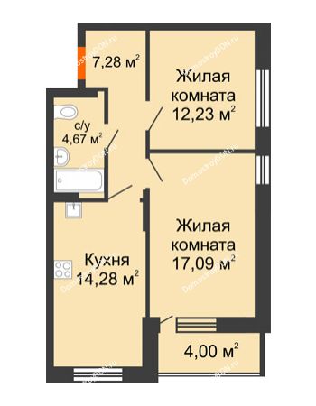 2 комнатная квартира 57,55 м² - ЖК ПАРК