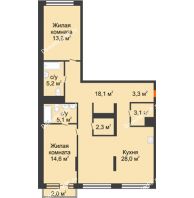 2 комнатная квартира 95,6 м² в Квартал Новин, дом 6 очередь ГП-6 - планировка